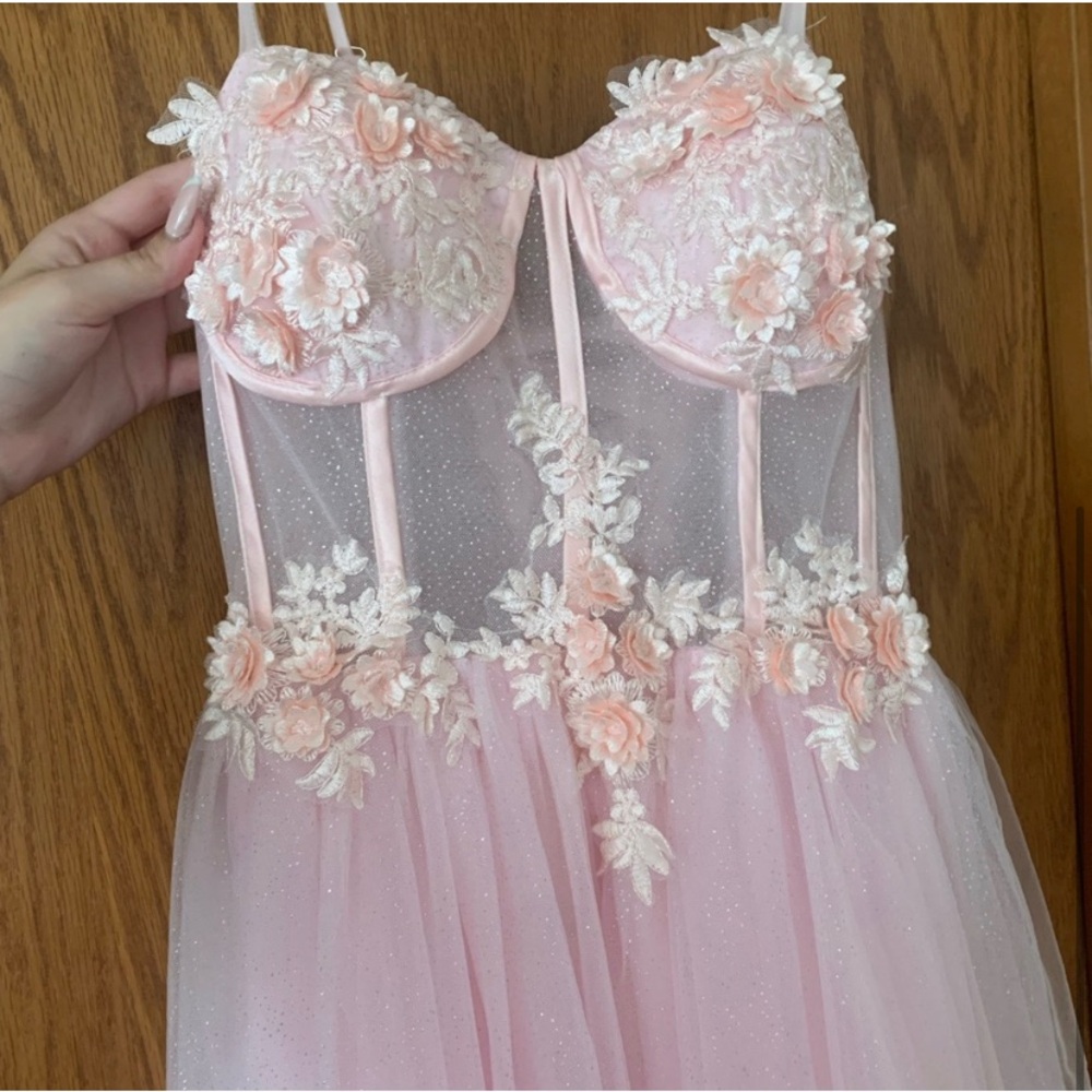 Pink floral sparkly gown